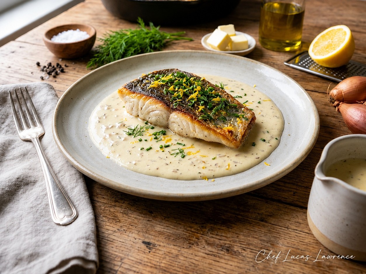 Peixe branco com beurre Blanc