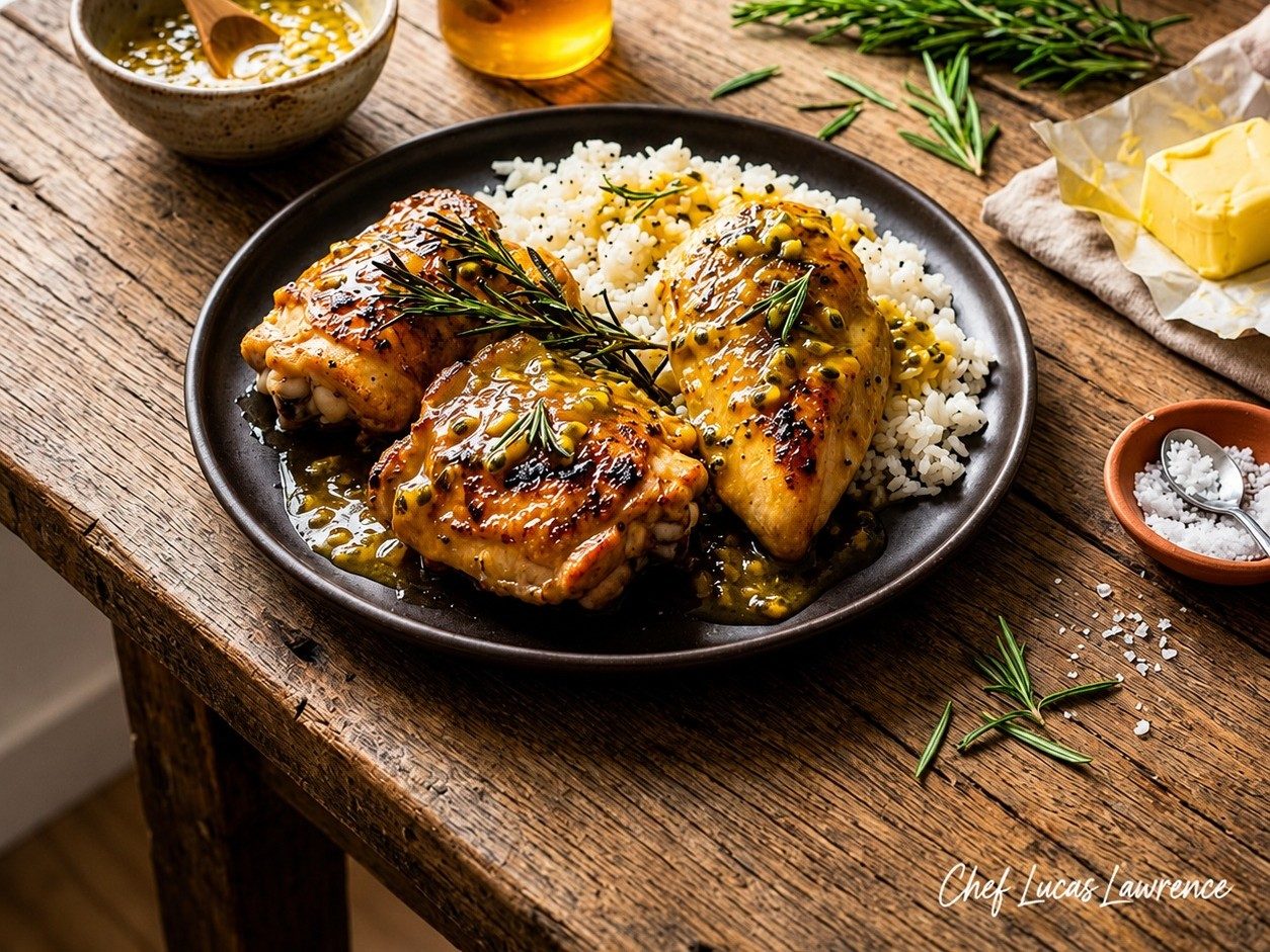 Frango Glaceado com Molho de Maracujá e Alecrim